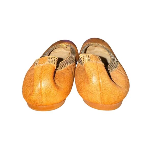 Stuart Weitzman Lastikon Ballet Flats Women's Size 9.5 M Tan Leather Studded - Picture 5 of 9